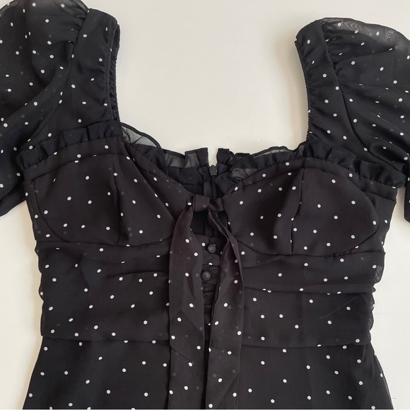 YesStyle Sinora Short-Sleeve Scoop Neck Dotted Mini Smock Dress - Picture 10 of 16